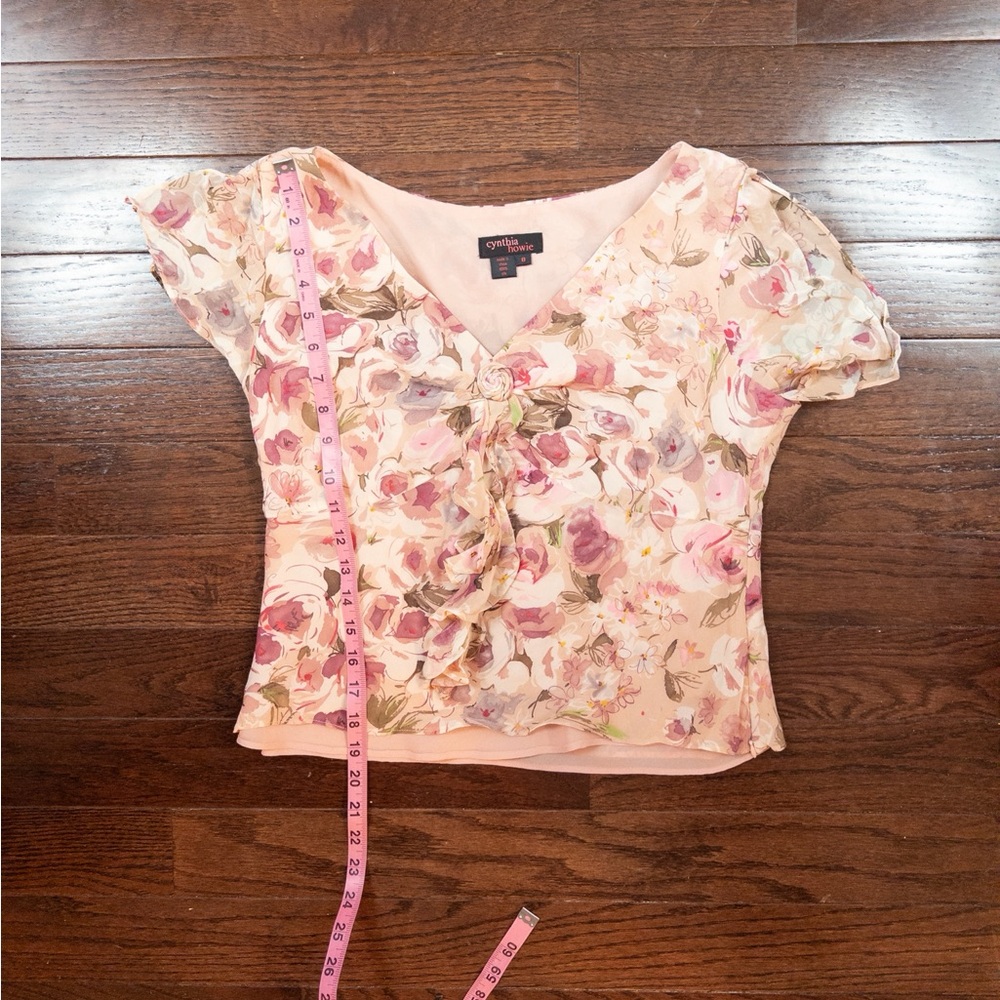 Cynthia Howie Silk Blouse Size 8 Vintage Floral Ruffle Front Pink 90s - Picture 6 of 9